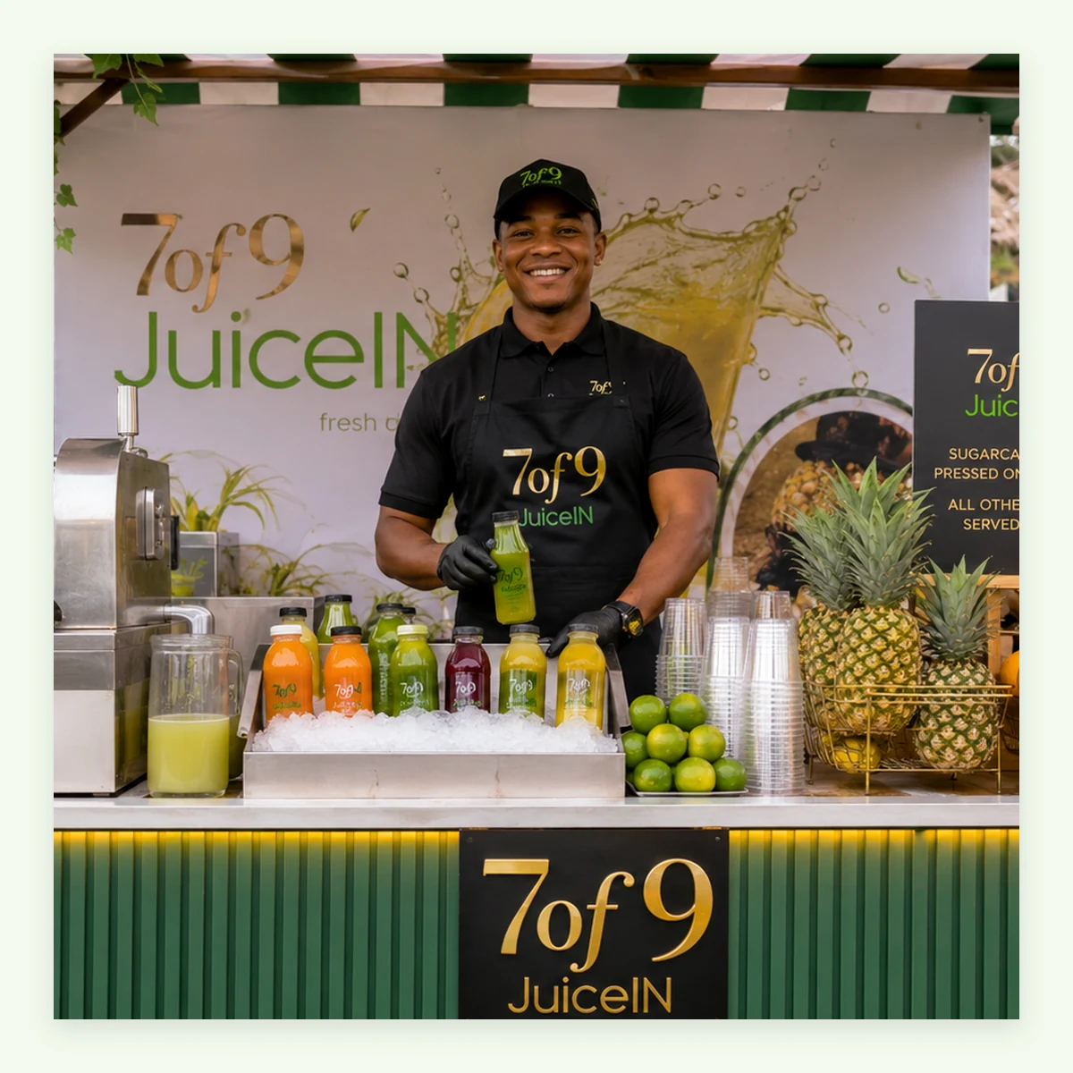 JuiceIN Pop-Up staff serving drinks at a gathering